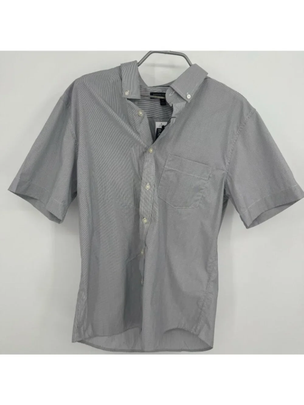 Banana Republic Slim-Fit Tech-Stretch Short Sleeve Striped Button Down Shirt M